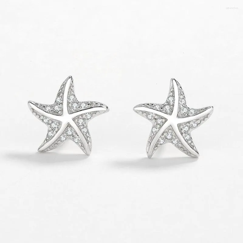 Stud Earrings Selling S925 Sterling Silver Female Cute Starfish Korean Full Diamond Jewelry Party Birthday Gift