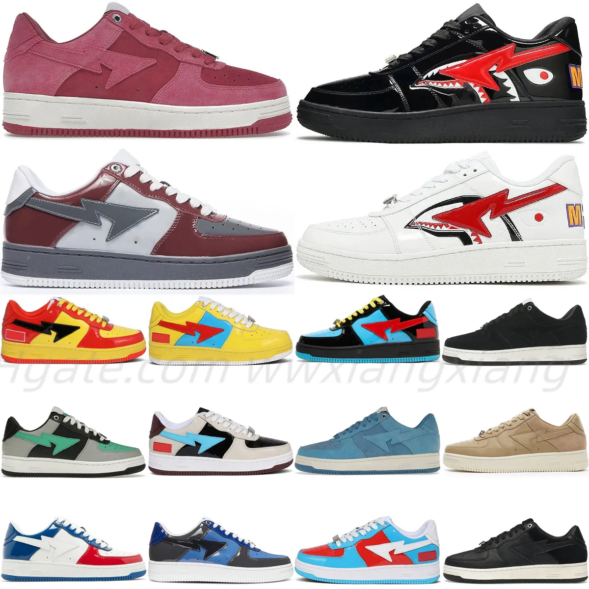 Chaussures de marque de haute qualité Chaussures de sport Hommes femmes chaussures de course en cuir suédé bleu cuir suédé rose visage de requin chaussures de sport noires à lacets styles en gros