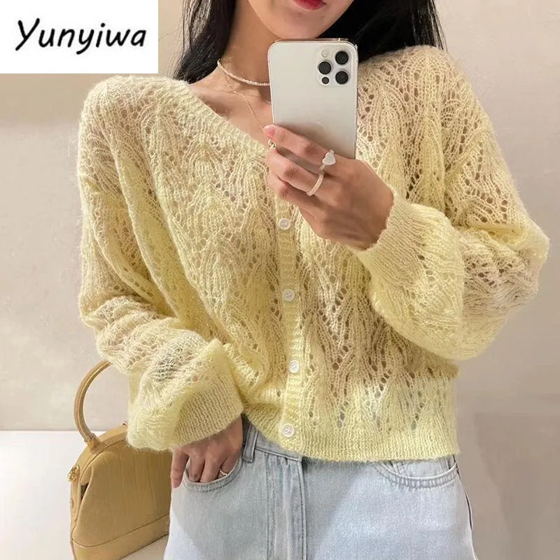 Sweaters Cardigan Women Hollow Out 5 Colors Cropped Summer Breathable Casual Solid Soft Ulzzang Female Allmatch Hot Sale Loose Chic Ins