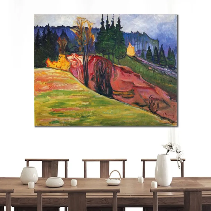 Contemporary Abstract Canvas Art Landscape from Thuringewald Edvard Munch Painting Hand Painted