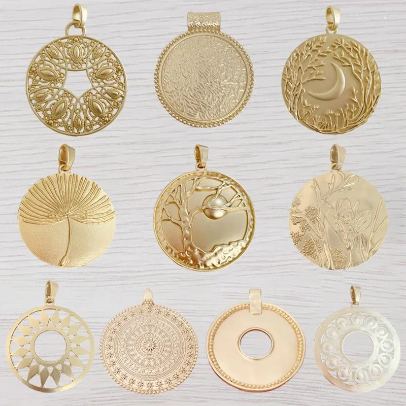 Pendentif Colliers 1pc Véritable Or Couleur Grand Bohême Rond Médaillon Charmes Plaqué Boho Pendentifs Pour Collier À Faire Soi-Même Fabrication De Bijoux Trouver