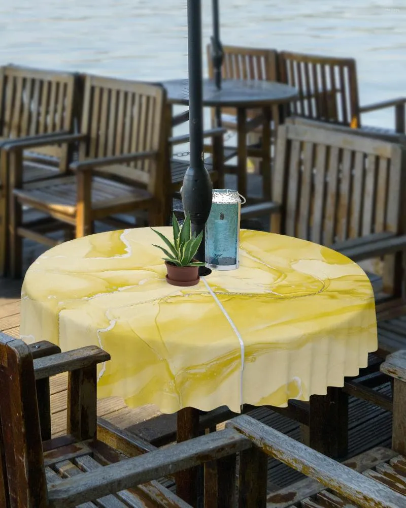 Tischdecke, Marmorstruktur, Farbverlauf, Gelb, Outdoor-Tischdecke mit Regenschirmloch, Reißverschluss, wasserdicht, Picknick-Terrasse, runde Abdeckung