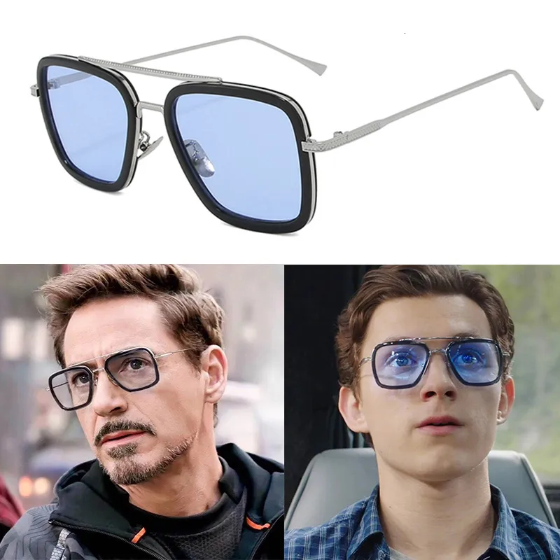 Occhiali da sole Luxury Steampunk Uomo Square Tony Stark Occhiali da sole Vintage Metal Eyewear Pilot Occhiali da sole UV400 Uomo Gafas 230707