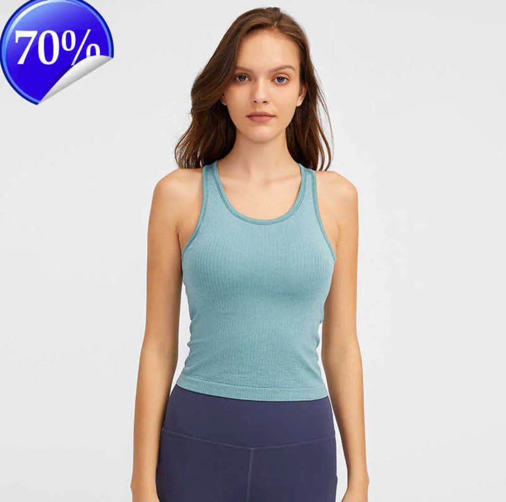 Débardeur à dos nageur LU-191 Chemise de yoga sans manches ajustée Chemise de sport brossée pour femme avec soutien-gorge rembourré sgf