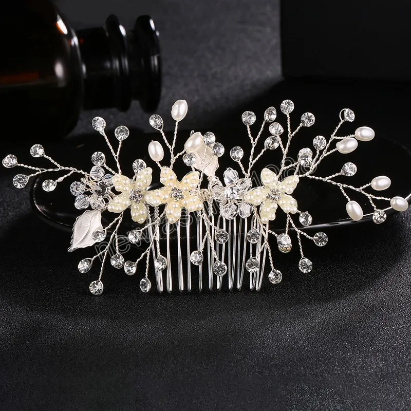 Kwiatowe perły grzebień do włosów ślubne wykwintne spinki do włosów Barrettes Jewel eleganckie akcesoria do włosów dla kobiet Bridal Cryst chluba