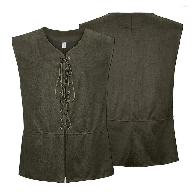 Gilets pour hommes Vintage Style gothique à lacets Cardigan Steampunk Renaissance gilet avec col en V sans manches Design