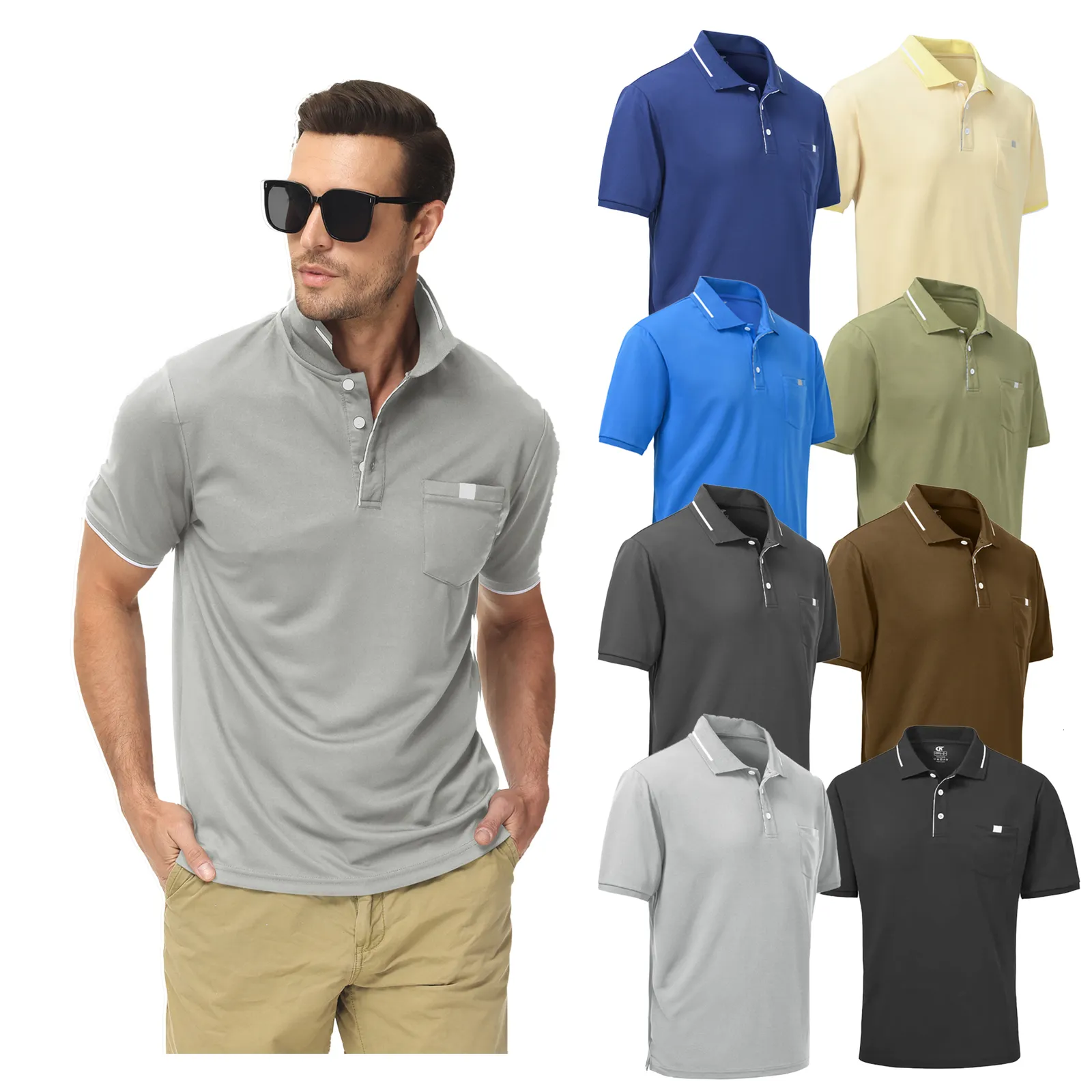 Polos Masculinos Verão Masculino Business Casual Polo Camisa Golf Camisa Turn Down Gola Manga Curta Tops Moda Trip Shirt Roupas Masculinas 230707