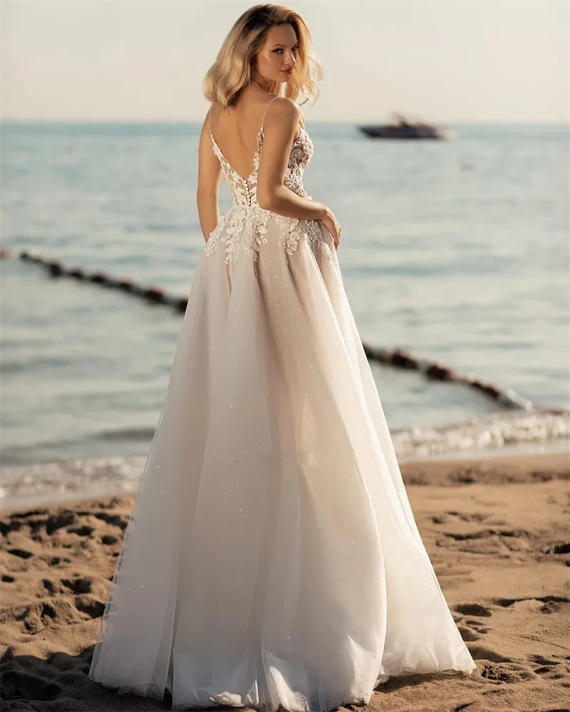 banana republic backless dress High Neck Sheer Lace Wedding Dress with Side Slit main image 1