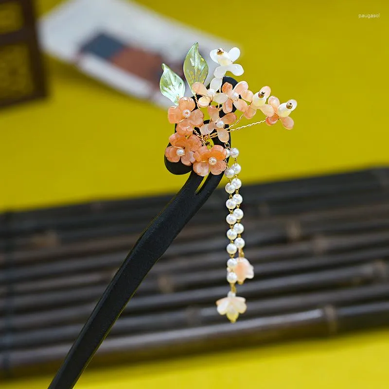 ヘアクリップ帽子絶妙なビーズのヘアピン竹古代スタイルのアクセサリー