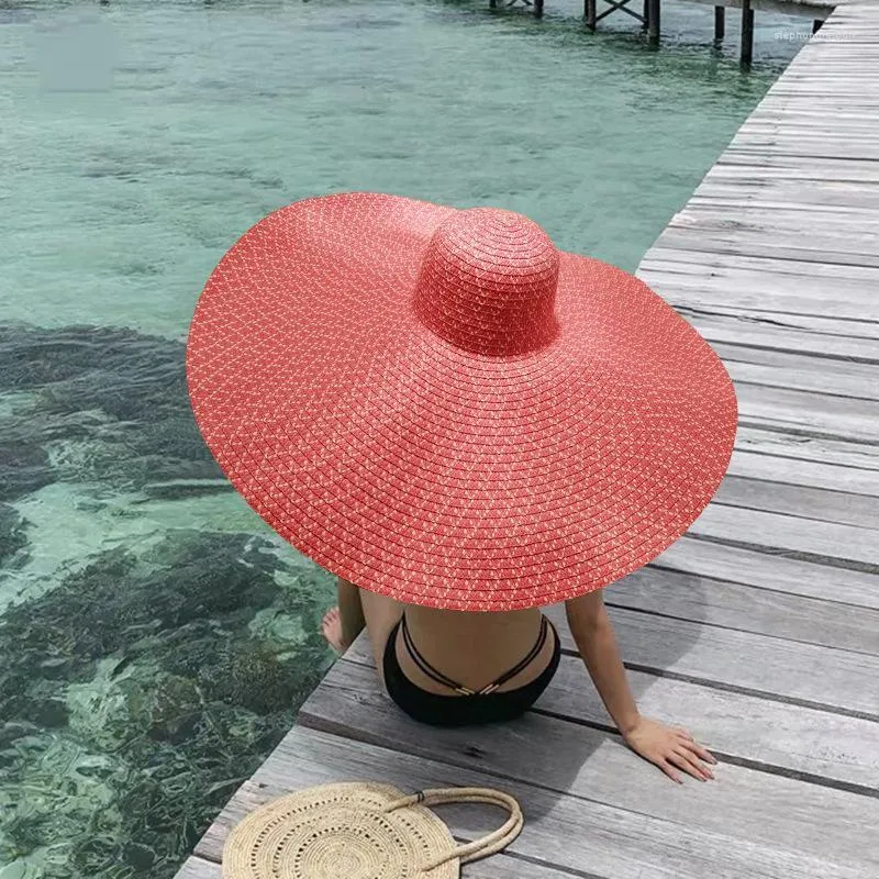 Wide Brim Hats Oversized Sunscreen Hat Women Solid Color Foldable Summer Outdoor Beach High Quality All-Match Handmade Sunhat 2023