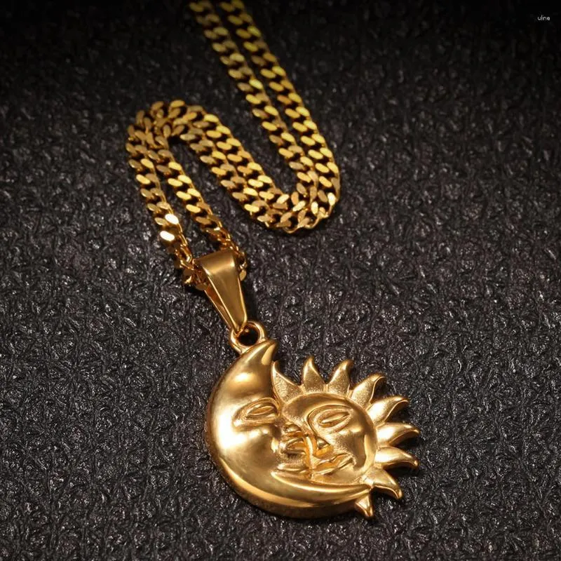 Charmes arrivés hommes Hip Hop dessin animé soleil lune forme pendentif avec corde chaîne mode mâle breloque collier bijoux cadeaux