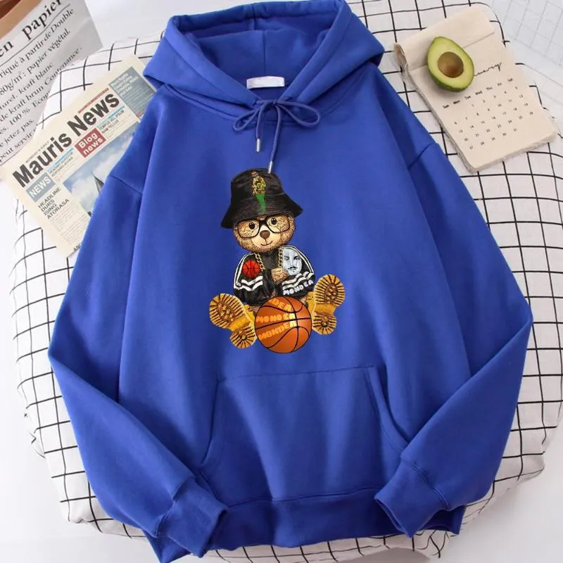 Men's Hoodies High Street Basketball Teddy Bear Men'S Clothing Fleece Simplicity Hoodie Vintage All-Match Comfortable Harajuku Tops