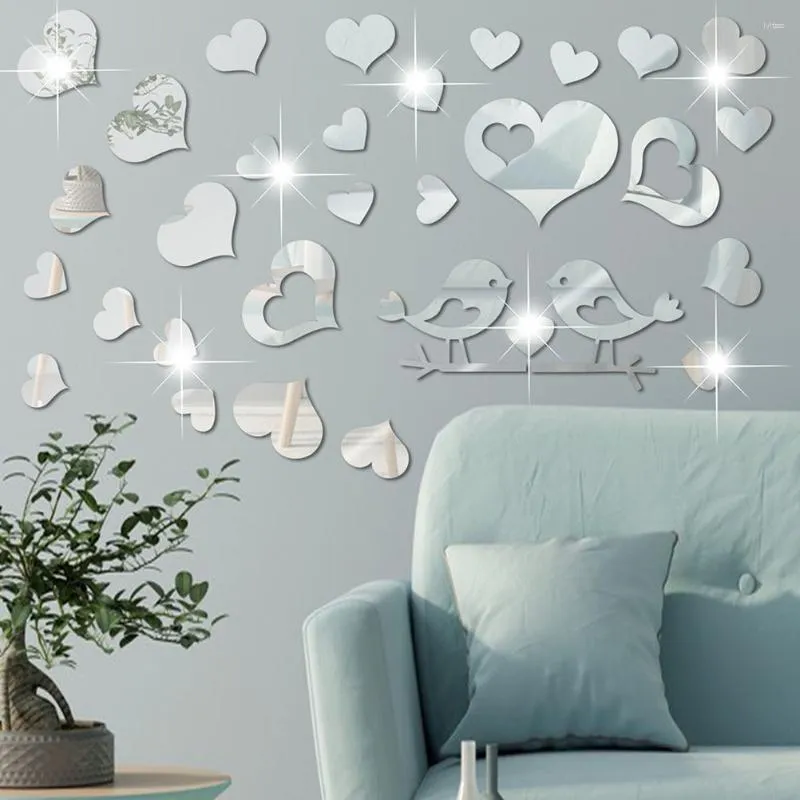 Décoratif Fleurs Miroir Mur Coeur Autocollants En Forme Applique Stickers Acrylique Décor Miroirs Adhésif