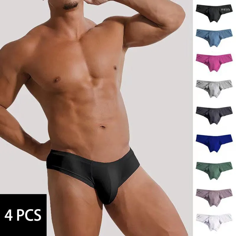 Cuecas 4 peças de verão cintura baixa cuecas masculinas masculinas de secagem rápida modal sexy masculinas macias sissy masculinas biquíni U convexo 9 cores