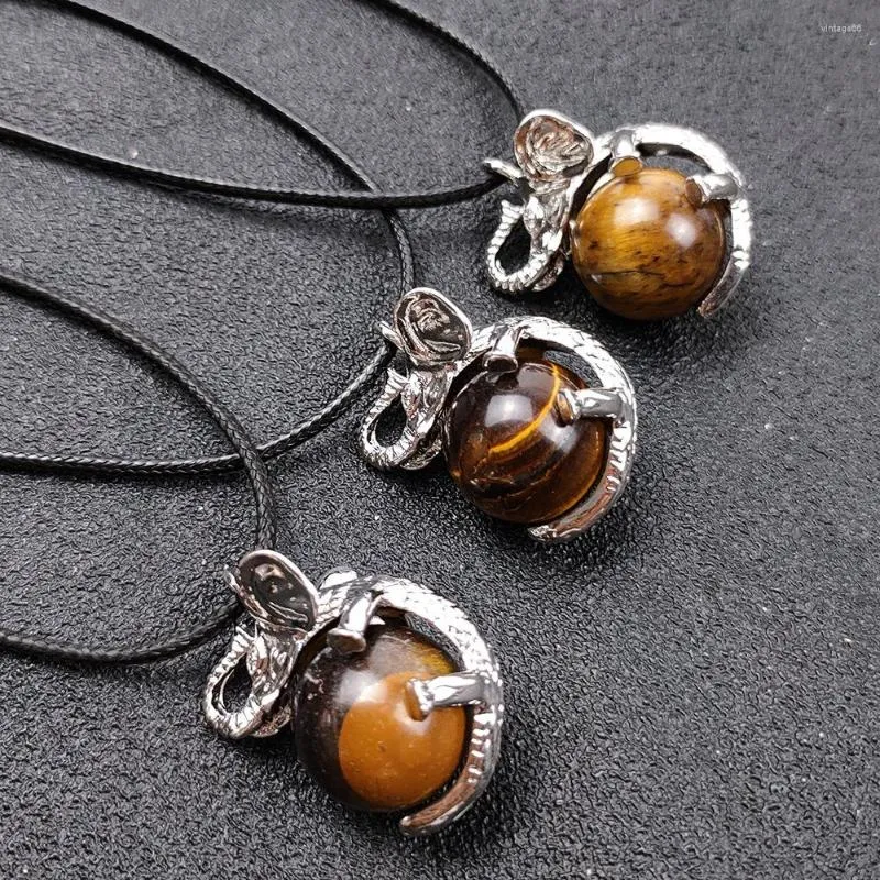 Pendant Necklaces Animal Elephant Necklace Reiki Healing Natural Tiger Eye Stone Bead Leather Chains For Women Men Charms Jewelry