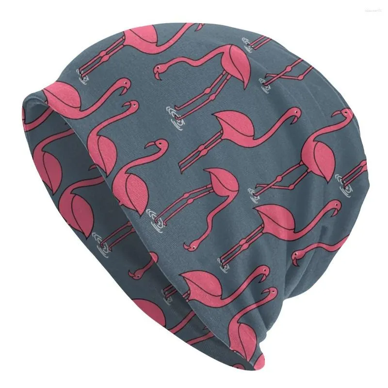 Basker Rosa Flamingo Bird Beanies Kepsar Herr Kvinnor Unisex Streetwear Vinter Varm Stickad Mössa Vuxen Bonnet Hattar