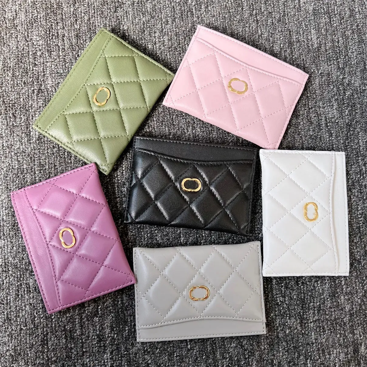 12 colors luxury Card Holders wallets c Double logo cardholder ambskin caviar Credit card slots Womens mans leather Coin Purses lady mini key pouch gift bag