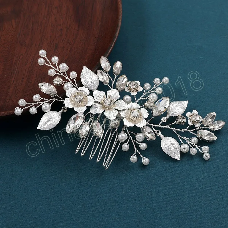 Peigne à cheveux luxueux fleur pinces à cheveux de mariage perles strass diadèmes accessoires de cheveux pour les femmes mariée cristal bijou casque