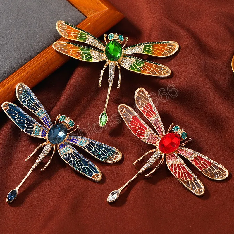 Spille grandi con strass a forma di libellula Spille a forma di insetto Spille di cristallo per abiti da donna Abbigliamento Corpetto Gioielli