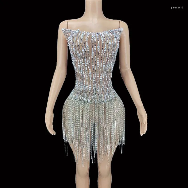 Silver Pearl Crystal Fringe 1920s Corset Outfit For Stage