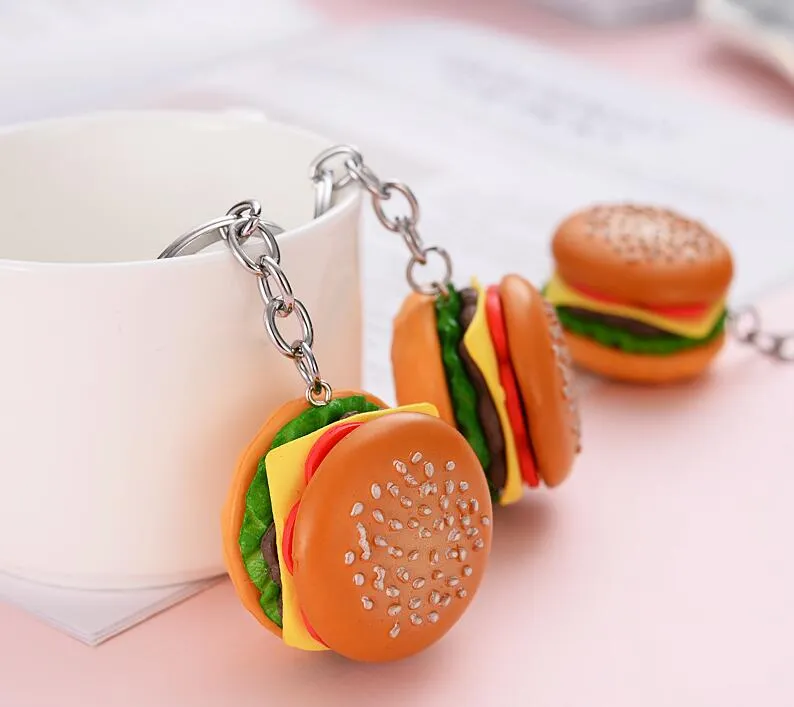 Simulation PVC Food Hamburg Keychain Pendant Fashion Alloy Bag Car Keychains Jewelry Gift For Men Women In Bulk