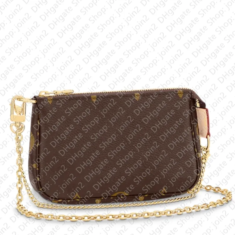 Brown Leather Envelope Crossbody Bag with Chain Mini Size Floral Letter Pattern Women Fashion Handbag Purse