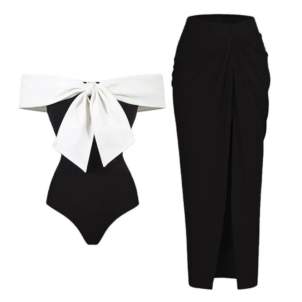 Costumi da bagno da donna Bikini monospalla color block in bianco e nero Vestibilità aderente Costume da bagno con fiocco aperto sul retro Costume da bagno elegante da donna con cinturini 230707