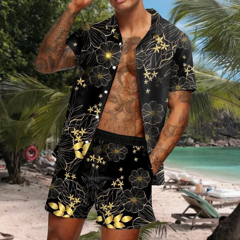 Chándales para hombre Moda Verano Hombres Conjuntos hawaianos de alta calidad Impresión Camisa de manga corta Pantalones cortos de playa Streetwear Holiday Traje de dos piezas 230707