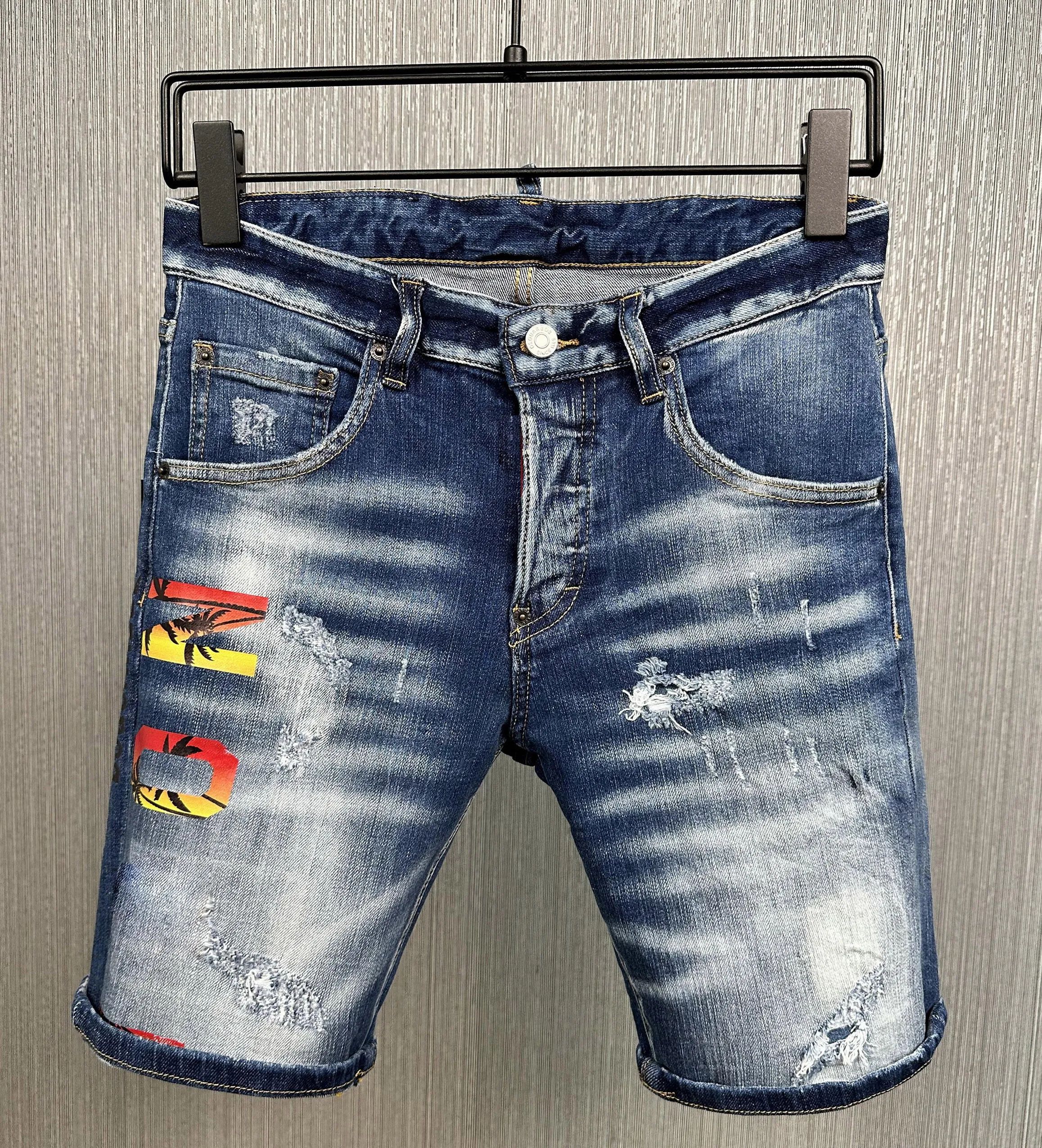 Knie Denim Shorts Man Fading Wash Gedrukt Effect