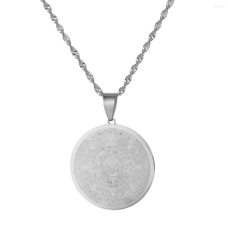Pendant Necklaces Silver Color Stainless Steel Mayan Calendar Chain Necklace Women Men Pendants Fashion Jewelry Accessories