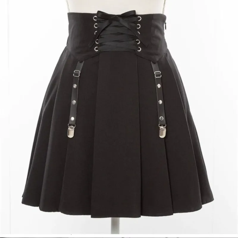 Jupes été mignon arc noir japonais Lolita Style intérieur porter Mini couleur unie laçage taille haute jupe plissée 230707