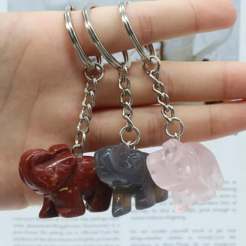 Keychains Elephant Shape Natural Stone Rose Quartzs Red Agates Keychain For Women DIY Jewelry Birthday Gift Size 28x28mm