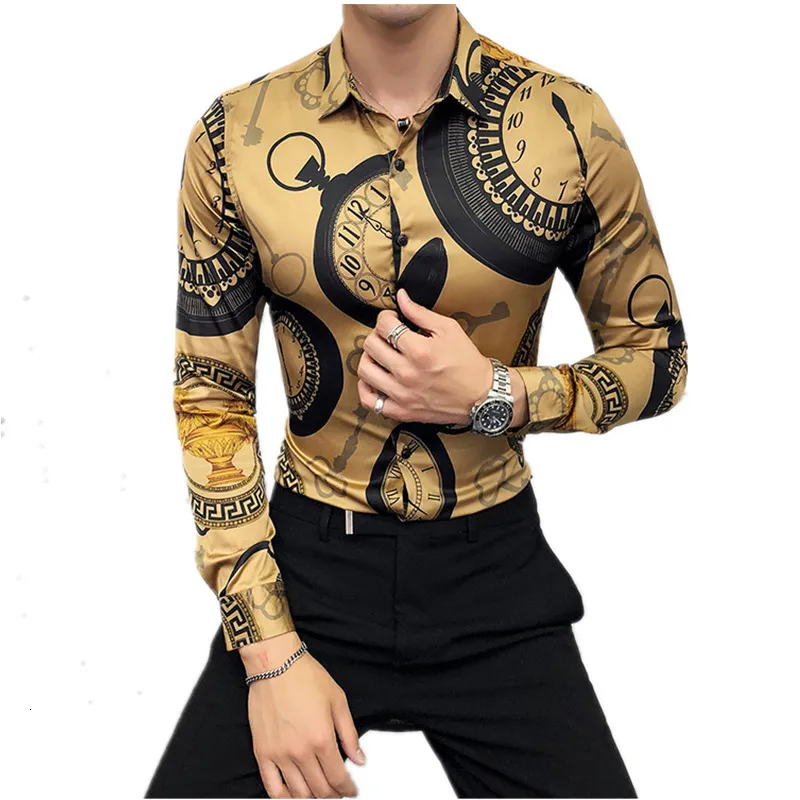 Chemises habillées pour hommes Chemise imprimée de luxe Fashion Club Vêtements Mens Designer Marque Floral Slim à manches longues Camisa Baroque Party 230707