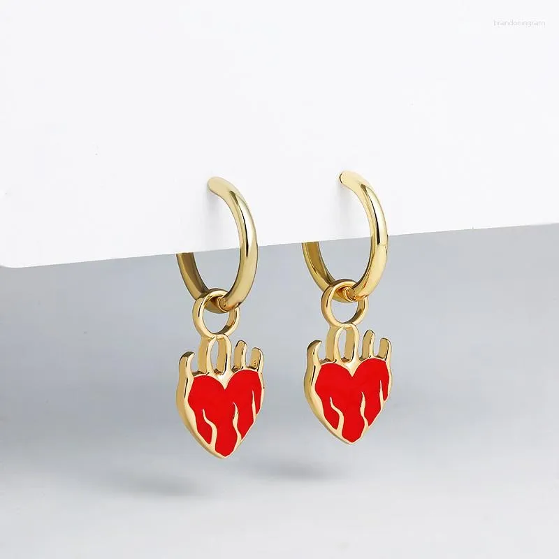 Boucles d'oreilles 2023 coeur rouge pendentif breloque cerceau pour femmes Punk acier inoxydable petit cercle Huggie cerceaux mode bijoux cadeau