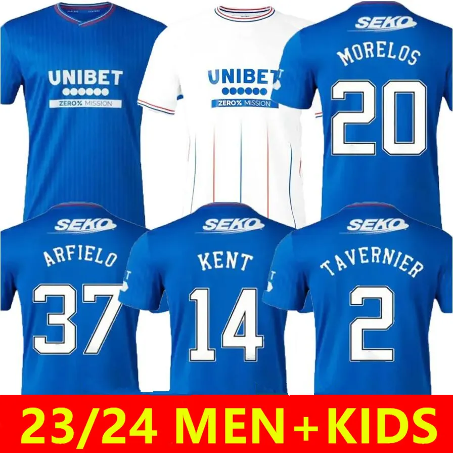 23/24 Scozia Rangers Soccer Jerseys Glasgow terzo 2023 2024 casa lontano TEE CHAMPIONS 150th Versione leggendaria DEFOE BARKER MORELOS Maglie da calcio da uomo per bambini