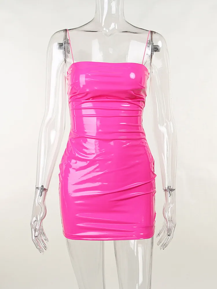 neon pink pvc dress Amazon.com: Plus Size PVC Mini Tank Dress Sexy PU Patent Leather Sheath Dress Mini Slim Latex Nightclub Dresses with Gloves,Light Pink,S : Clothing, Shoes & Jewelry