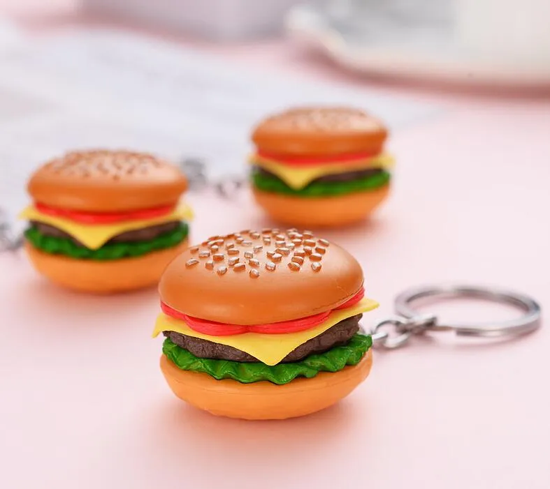 Simulation PVC Food Hamburg Keychain Pendant Fashion Alloy Bag Car Keychains Jewelry Gift For Men Women In Bulk