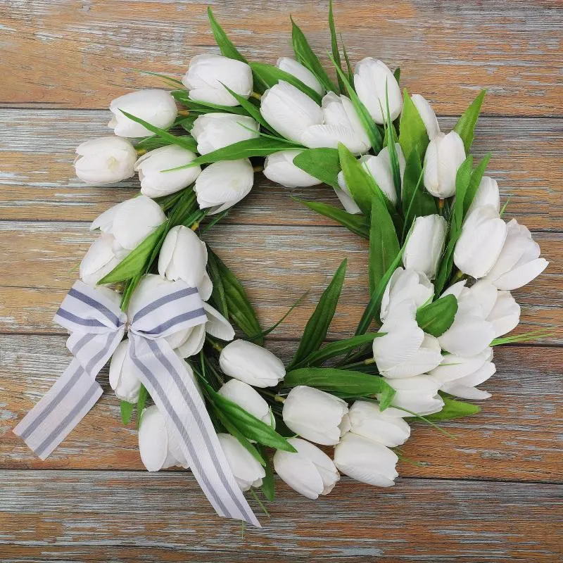 Decoratieve Bloemen Lente Krans Witte Tulp Simulatie Kunstbloem Moederdag Bruiloft Decoratie Garland Home Decor