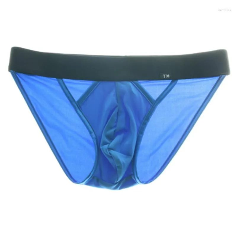 Calzoncillos con bolsa convexa para hombre, ropa interior transpirable suave de seda hueca, bragas sobresalientes de cintura baja a la moda para gays, lencería elástica