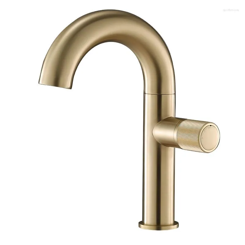 Badezimmer-Waschtischarmaturen, modisches Design, massives Messing, hochwertiger Wasserhahn, gebürstetes Gold, Gun-Grau, Kaltwasser-Waschtisch-Mischbatterie, ein Loch