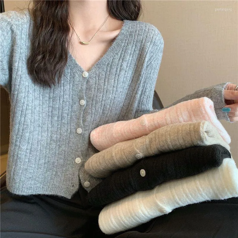 Women's Knits Vintage V Neck Solid Color Chic Y2k Girl Cardigans Fashion Casual Female Korean Style Streetwear All Match White Tops