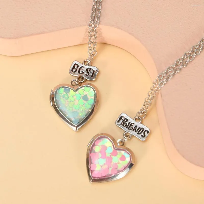 Collane con ciondolo Collana a forma di cuore romantico per donna con paillettes a forma geometrica cornice fai-da-te BFF Friends gioielli regali