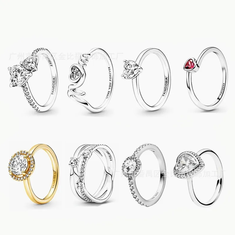 925 sterling zilver nieuwe mode damesring nieuwe glanzende dubbele hartring ronde hartstijl ring geschikt voor originele Pandora, een speciaal cadeau voor vrouwen