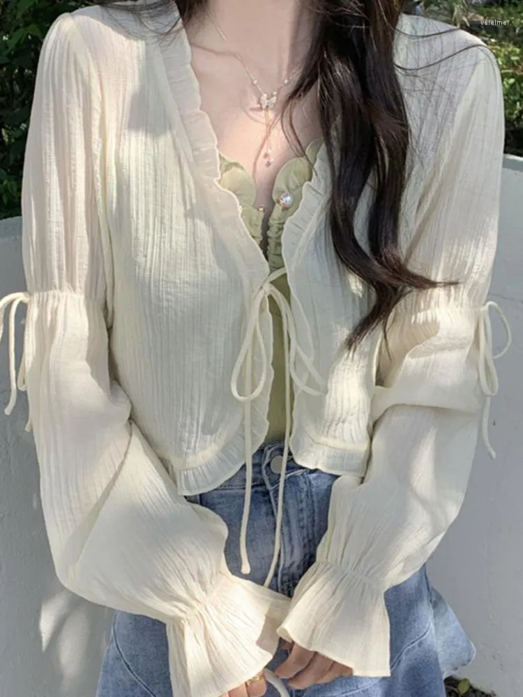 Chemisiers pour femmes crème solaire chemise veste été haut mince frais et doux coréen unique niche cardigan courte tendance