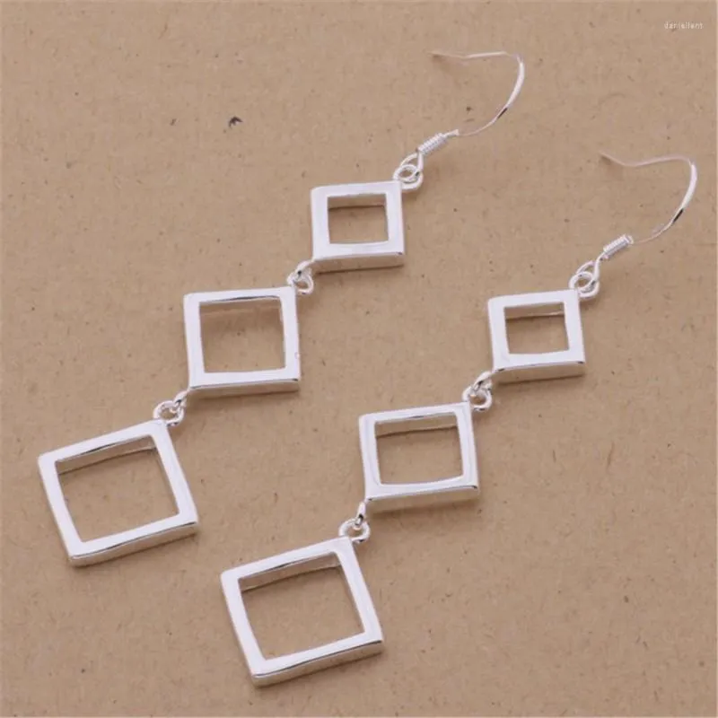 Dangle Earrings Fashion 925 Silver Colour Square Rhombus Long For Women Luxury Designer Jewelry Party Wedding Accessories Gifts