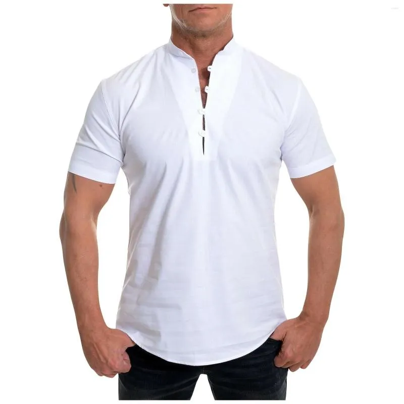 Мужские повседневные рубашки дышащие высококачественные хлопчатобумажные белья мужская одежда с коротким рукавом с твердым цветом Хемиза