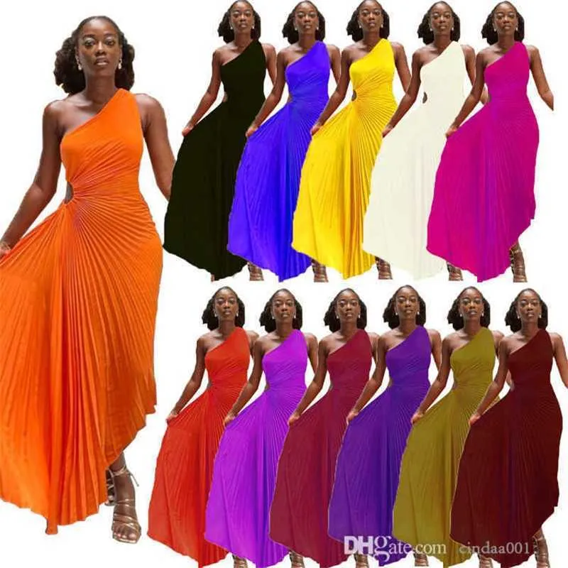 2023 Womens Clothing New Pleated Dress Plus Size 3xl Sexy One Shoulder Hollow Elegant Evening Long Dresses292t