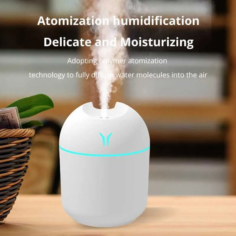 Humidificateurs 250ml Mini Blanc Humidificateur d'air ultrasonique Lumière romantique USB Diffuseur d'huile essentielle Purificateur de voiture Aroma Mist Maker