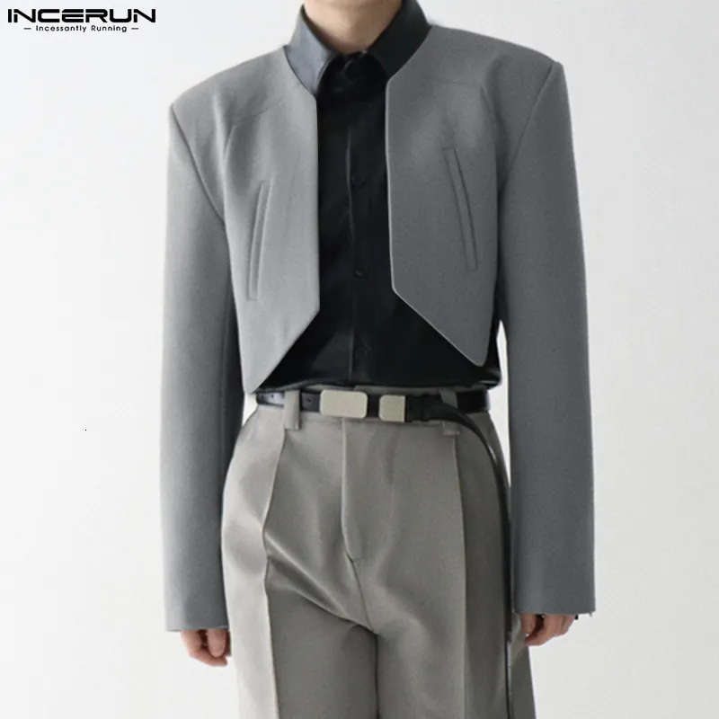 Мужские костюмы Blazers Incerun Fashion Men Blazer Solid Color Open Stitch с длинным рукавом повседневная нерегулярная уличная одежда 2023
