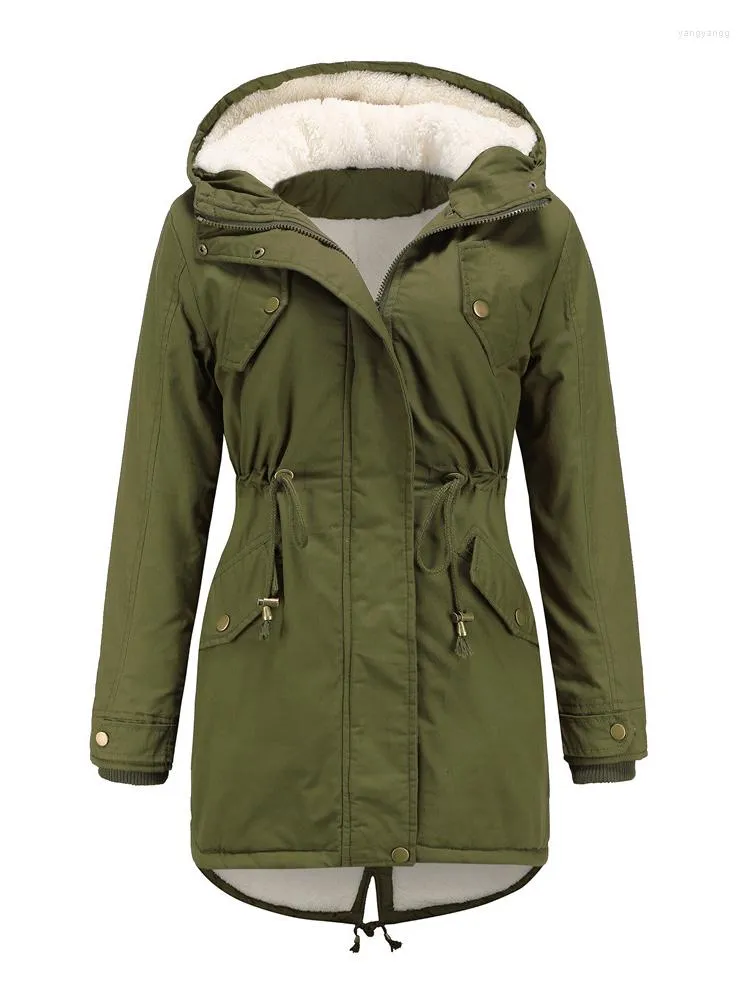 女性のトレンチコート寒い冬ビッグファーダウンフード付きスノーパーカー綿パッド入りオーバーサイズ 4XL ミッド厚みフリース裏地コートジャケット